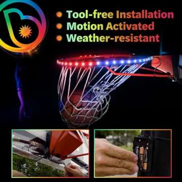 Brightz HoopBrightz LED Basketball Hoop Light - Basketball Gifts for Boys 10 8 12 14 - Light Up Basketball Hoop for Kids - Basketball Accessories for Boys - Outdoor Summer Fun Games for All Ages