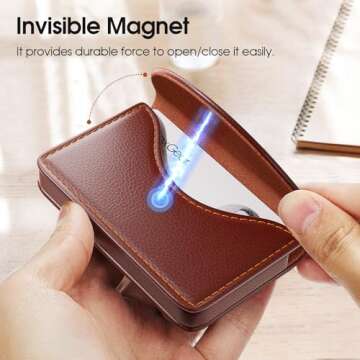 MaxGear Business Card Holder, PU Leather Business Card Case Pocket for Men or Women, Professional Slim Credit Cards Carrier Name Cards Holder Wallet with Magnetic Shut, Coffee