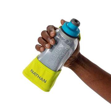 Nathan Running Handheld Water Bottle Adjustable No-Grip. Quick Squeeze Lite Hand Strap. 12oz / 18oz / Insulated. Reflective Hydration Water Bottle.