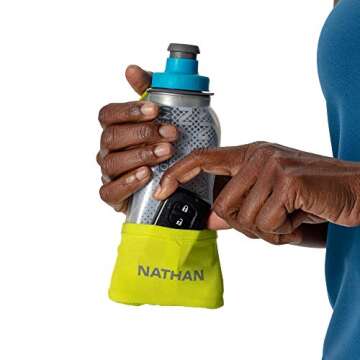 Nathan Running Handheld Water Bottle Adjustable No-Grip. Quick Squeeze Lite Hand Strap. 12oz / 18oz / Insulated. Reflective Hydration Water Bottle.