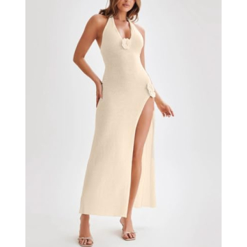 Stylish High Split Halter Knit Beach Dress for Women