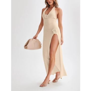 Stylish High Split Halter Knit Beach Dress for Women