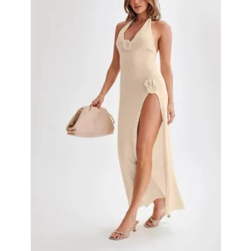Stylish High Split Halter Knit Beach Dress for Women