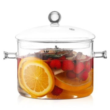 Glass Saucepan 2.0 Liter - Heat Resistant Glass Cooking Pot with Lid Sauce Pan for Soup, Pasta & Bab...