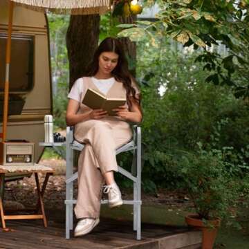 MoNiBloom 31-Inch Foldable Tall Director Chair Folding Portable Aluminum Frame Makeup Artist Chair, ...