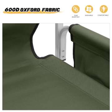 MoNiBloom 31-Inch Foldable Tall Director Chair Folding Portable Aluminum Frame Makeup Artist Chair, with Side Table, Cup Holder and Pockets, 250lbs Capacity (Dark Green)