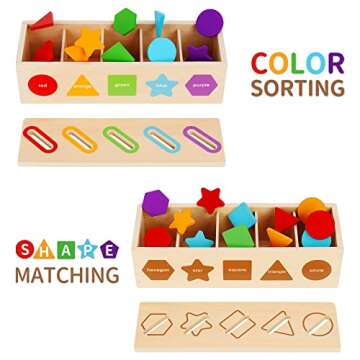 Montessori Toys for 1 2 3 Year Old | Wooden Color & Shape Sorting Matching Toys | Learning Education...