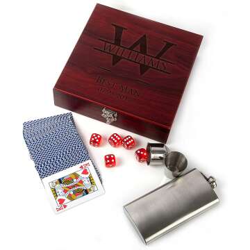 Stylish Groomsmen Gift Set: Personalized Flask & Cards