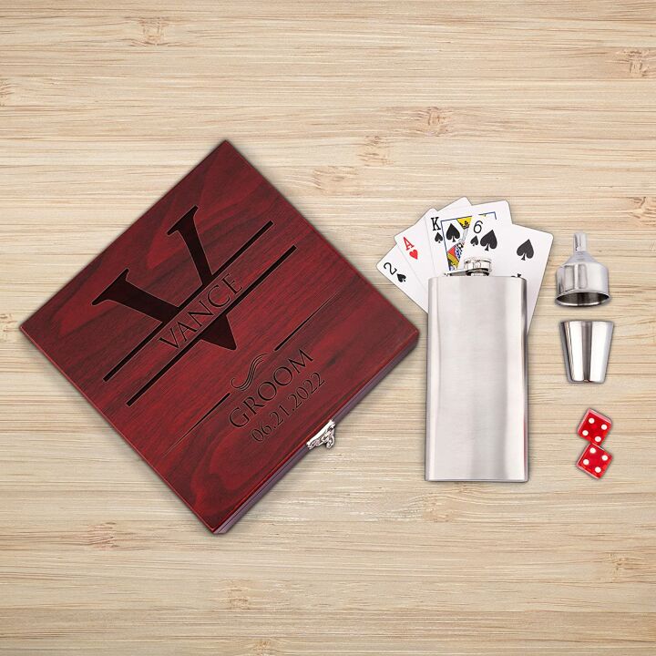 Personalized Groomsmen Gift Set with Flask & Cards