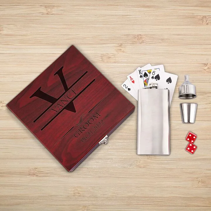 Personalized Groomsmen Gift Set with Flask & Cards