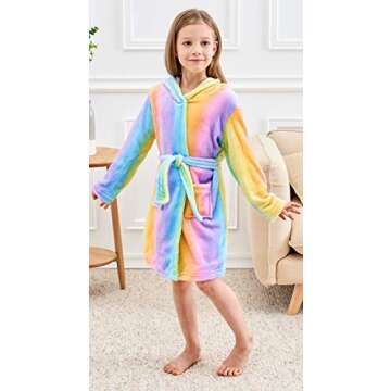 Doctor Unicorn Soft Unicorn Hooded Bathrobe Sleepwear - Unicorn Gifts for Girls (Rainbow, 6 Years)