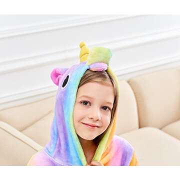 Doctor Unicorn Soft Unicorn Hooded Bathrobe Sleepwear - Unicorn Gifts for Girls (Rainbow, 6 Years)