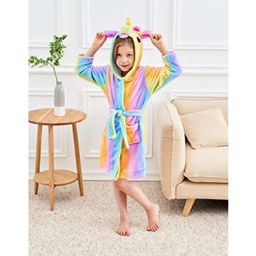 Doctor Unicorn Soft Unicorn Hooded Bathrobe Sleepwear - Unicorn Gifts for Girls (Rainbow, 6 Years)