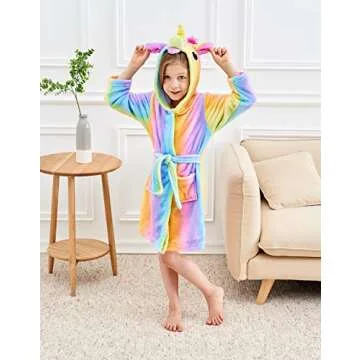 Soft Unicorn Hooded Bathrobe for Girls - Cozy Sleepwear