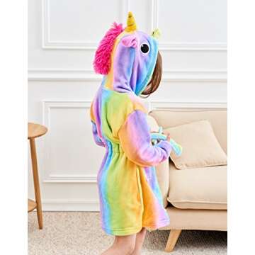 Doctor Unicorn Soft Unicorn Hooded Bathrobe Sleepwear - Unicorn Gifts for Girls (Rainbow, 6 Years)