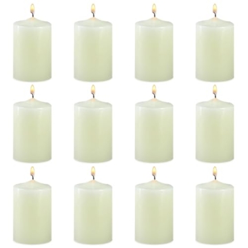 12 Pack 2x3 Hand Poured White Dripless Pillar Candles, Ivory, Soy Candles, Non-Toxic, Unscented, Smo...