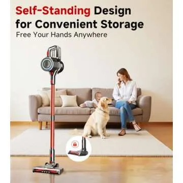 CHOSBE Cordless Vacuum Cleaner, 500W/35Kpa Lightweight Stick Vacuum with Green Light, 45Mins Runtime Self-Standing Vacuum Cleaners for Home, Anti-Tangle Vacuum for Pet Hair Hardwood Floor Carpet