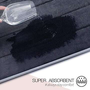 Betus Luxury Memory Foam Bath Mat - Water Absorbent, Super Cozy and Non-Slip Backing - Luxurious Velvet Comfort Bathroom Rug - 17"x24" (Black)