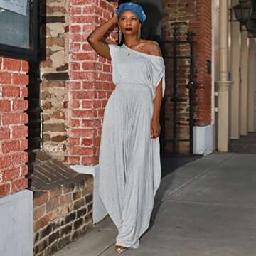 Two Piece Outfits for Women Sexy One Shoulder Tops with Harem Pants Set Boho Jumpsuit Sets Tracksuit Grey