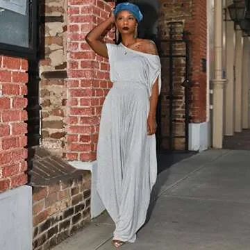 Two Piece Outfits for Women Sexy One Shoulder Tops with Harem Pants Set Boho Jumpsuit Sets Tracksuit Grey