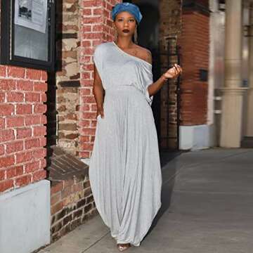 Two Piece Outfits for Women Sexy One Shoulder Tops with Harem Pants Set Boho Jumpsuit Sets Tracksuit Grey