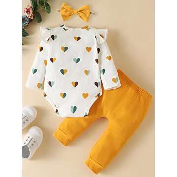 Fullfamous Baby Girl Clothes Gifts Outfits,Fall Winter Long Sleeve Romper and Pant Set Yellow Heart 6-12 months