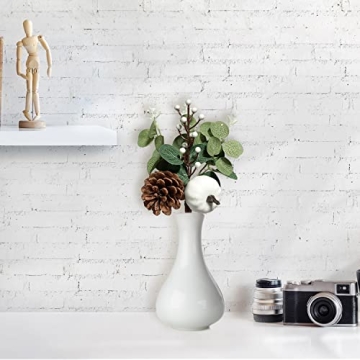 Adurself 6PCS Greenery Stems Artificial Eucalyptus Leaves Fall Picks with White Pumpkin Pinecones for Wedding Table Decor Autumn Thanksgiving Day Flower Arrangements Wreaths Indoor Outdoor Home Decor