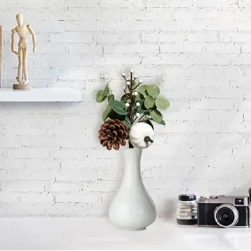 Adurself 6PCS Greenery Stems Artificial Eucalyptus Leaves Fall Picks with White Pumpkin Pinecones for Wedding Table Decor Autumn Thanksgiving Day Flower Arrangements Wreaths Indoor Outdoor Home Decor