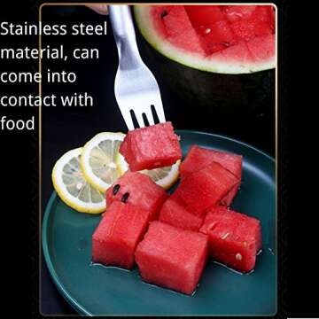2PCS Watermelon Fork Slicer Cutter, Dual Head Stainless Steel Fruit Forks Slicer Knife for Family Parties Camping