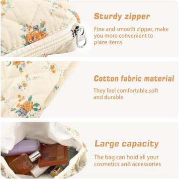 URSKYTOUS 3Pcs Cotton Quilted Makeup Bags for Women and Girls