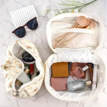 URSKYTOUS 3Pcs Cotton Quilted Makeup Bags for Women and Girls