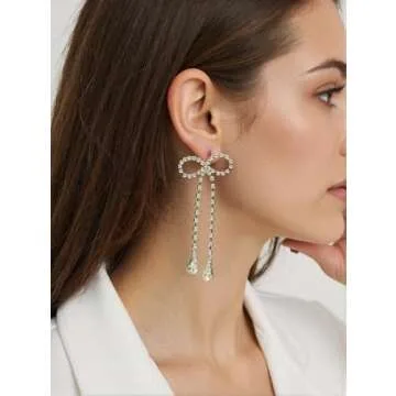 Xioose Silver Rhinestone Dangle Earrings for Women