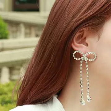 Xioose Silver Rhinestone Dangle Earrings for Women