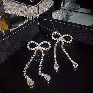 Xioose Silver Rhinestone Dangle Earrings for Women