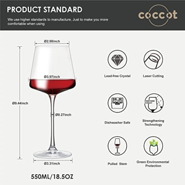 Coccot Wine Glasses Set of 6 - Elegant Crystal Drinkware