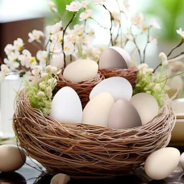 Gejoy 12 Pcs Easter Speckled Eggs Neutral Plastic Fake Chicken Eggs 2.36 Inch Neutral Easter Decor P...