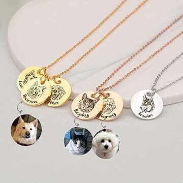 Anavia Personalized Pet Portrait Necklace, Handmade Pet Dog Cat Memorial Jewelry Gift, Customized Ro...