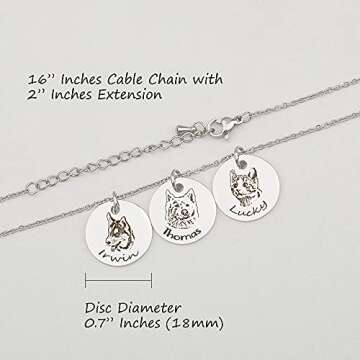 Anavia Personalized Pet Portrait Necklace, Handmade Pet Dog Cat Memorial Jewelry Gift, Customized Round Disc Photo Engraved Necklace Pet Gifts for Animal Lover Dog Mom(1 Disc, Silver)