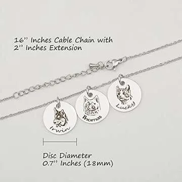 Anavia Personalized Pet Portrait Necklace, Handmade Pet Dog Cat Memorial Jewelry Gift, Customized Round Disc Photo Engraved Necklace Pet Gifts for Animal Lover Dog Mom(1 Disc, Silver)