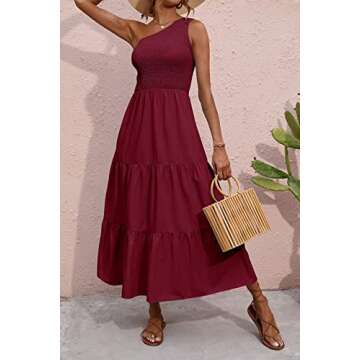 BTFBM 2025 Summer One Shoulder Dresses for Women Casual Sleeveless High Waist Floral Flowy Smocked B...