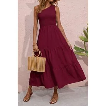 BTFBM Summer One Shoulder Floral Maxi Dress for Women