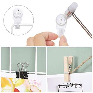 SONGMICS Wall Grid for Photo, Metal Wall Grid Panel, DIY Wire Photo Hanging Display, Set of 2, with S Hook, Clip, Hemp Cord, 16.5 x 12.2 Inches, White ULPP01W