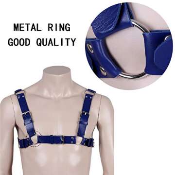 BBOHSS Men's Leather Body Harness Punk Chest Strap Harness Belt Adjustable Gothic Carnival Dance Costume Accessories (Royal blue)