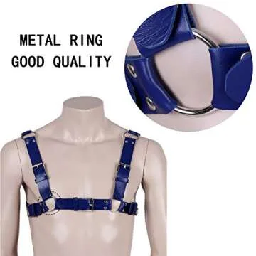 BBOHSS Men's Leather Body Harness Punk Chest Strap Harness Belt Adjustable Gothic Carnival Dance Costume Accessories (Royal blue)