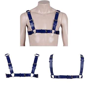 BBOHSS Men's Leather Body Harness Punk Chest Strap Harness Belt Adjustable Gothic Carnival Dance Costume Accessories (Royal blue)