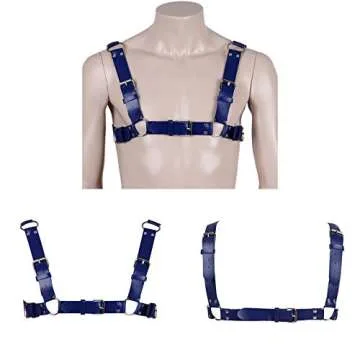 BBOHSS Men's Leather Body Harness Punk Chest Strap Harness Belt Adjustable Gothic Carnival Dance Costume Accessories (Royal blue)