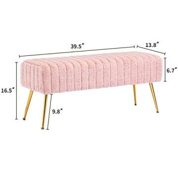 Fefances Modern Bedroom Bench – Soft Faux Fur Ottoman in Pink for Stylish Living