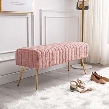 Fefances Modern Faux Fur Ottoman Bench for Home