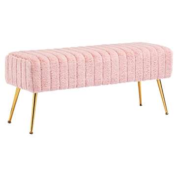 Fefances Modern Faux Fur Ottoman Bench for Home