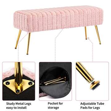 Fefances Modern Faux Fur Ottoman Bench for Home